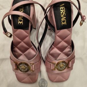 Versace Pink Quilted Heels with Gold Details